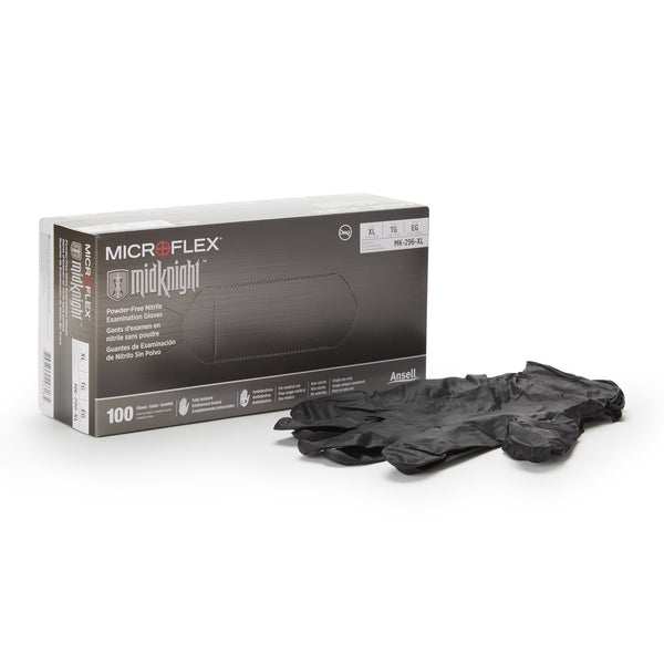 MICROFLEX® MidKnight™ Exam Glove X-Large NonSterile Nitrile Standard Cuff Length Fully Textured Black Fentanyl Tested (667878_CS) 10/CS
