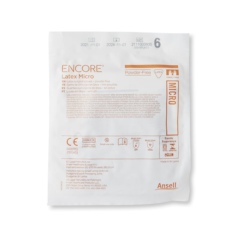 ENCORE® Latex Micro Surgical Glove Size 6 Sterile Latex Standard Cuff Length Micro-Textured Brown Chemo Tested (362175_CS) 200/CS