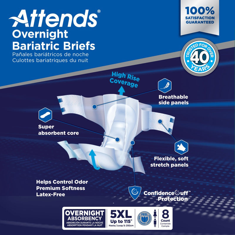 Attends® Overnight Bariatric Unisex Adult Incontinence Brief 5X-Large Disposable Heavy Absorbency (1254292_CS) 32/CS