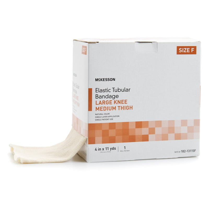 McKesson Spandagrip™ Elastic Tubular Support Bandage 4 Inch X 11 Yard Large Knee / Medium thigh Pull On Natural NonSterile Size F Standard Compression (1112853_CS) 12/CS