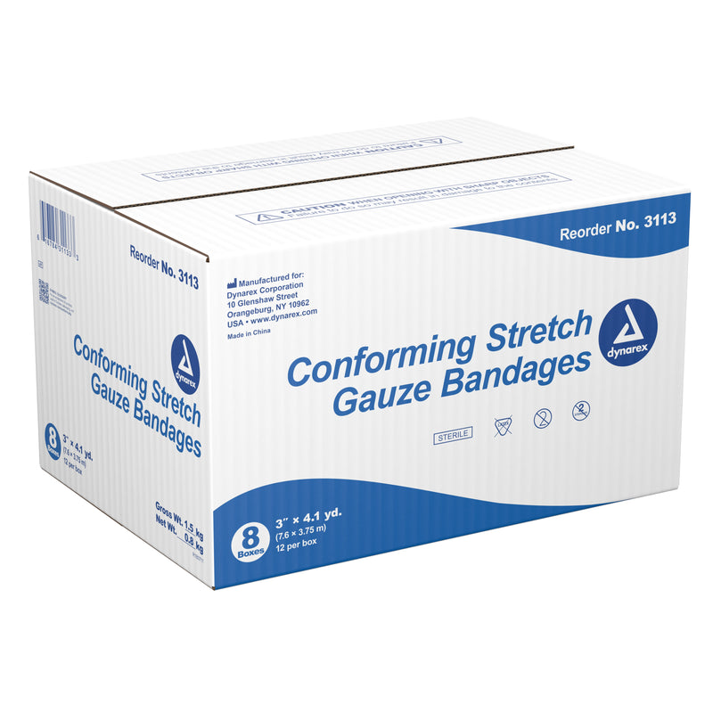 Dynarex® Conforming Bandage 3 Inch X 4-1/10 Yard 1-Ply Sterile 1 per Pouch (1049578_EA) 1/EA