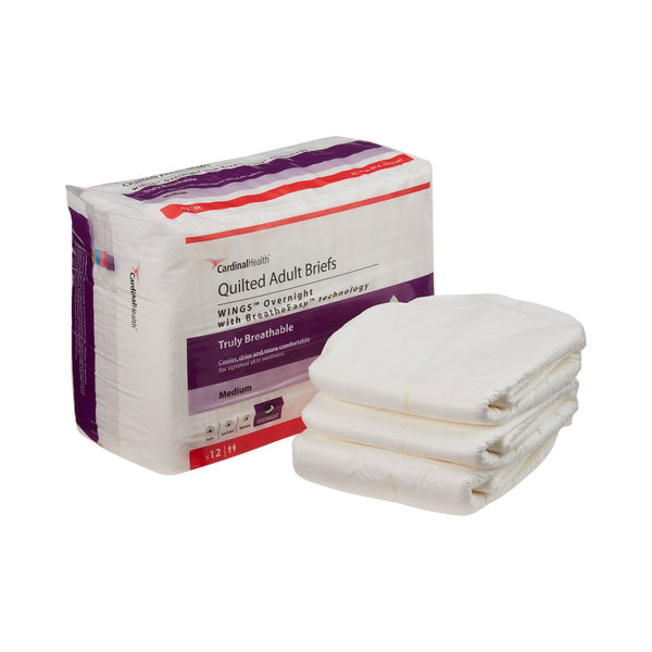 Wings™ Overnight Quilted Unisex Adult Incontinence Brief Medium Disposable Heavy Absorbency (662535_CS) 8/CS