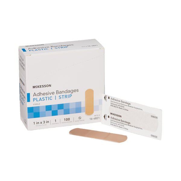 McKesson Adhesive Strip 1 X 3 Inch Plastic Rectangle Tan Sterile (466878_BX) 100/BX
