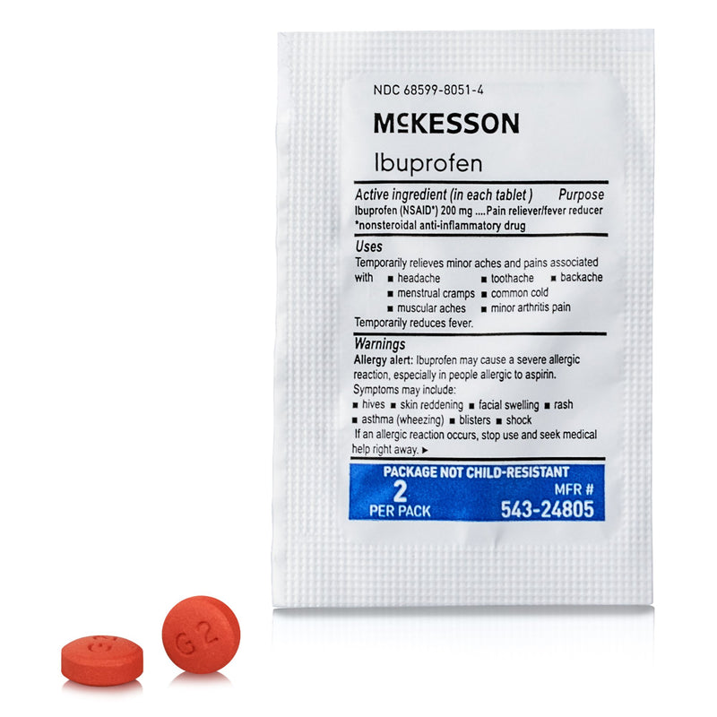 McKesson Pain Relief 200 mg Strength Ibuprofen Unit Dose Tablet 200 per Box (1111735_BX) 200/BX