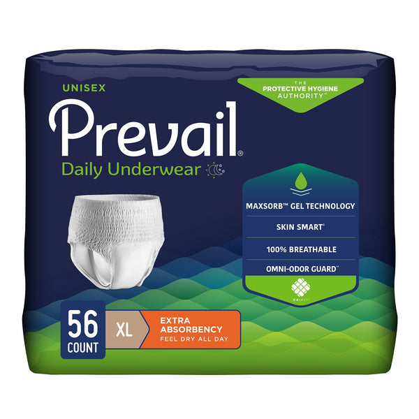 Prevail® Daily Underwear Extra Unisex Adult Absorbent Underwear Pull On with Tear Away Seams X-Large Disposable Moderate Absorbency (466609_CS) 56/CS