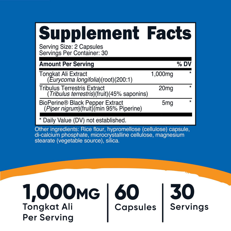 nutricost® Dietary Supplement Tongkat 1,000 mg Strength Capsule 60 Per Bottle (1270265_BT) 1/BT