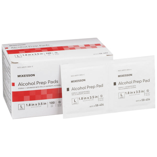 McKesson Alcohol Prep Pad 70% Strength Isopropyl Alcohol Individual Packet Large Sterile (225940_EA) 1/EA