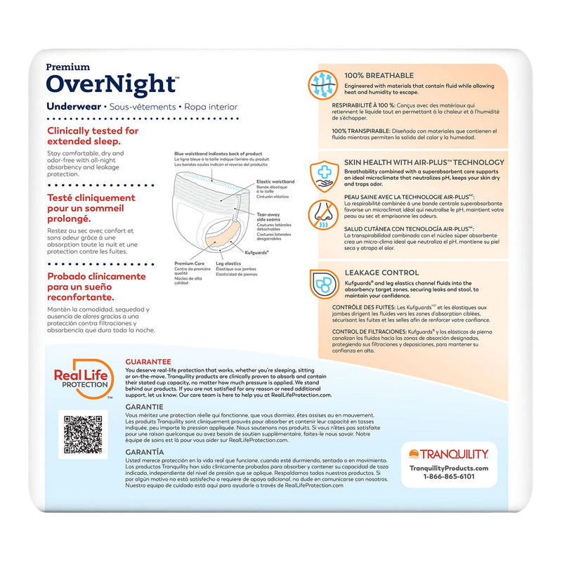 Tranquility® Premium OverNight™ Unisex Adult Absorbent Underwear Pull On with Tear Away Seams 3X-Large Disposable Heavy Absorbency (1252478_CS) 40/CS