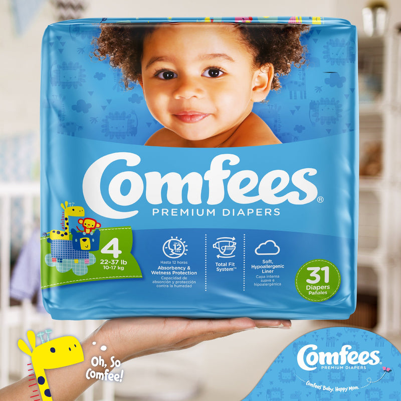 Comfees® Unisex Baby Diaper Size 4 Disposable Moderate Absorbency (993246_CS) 124/CS