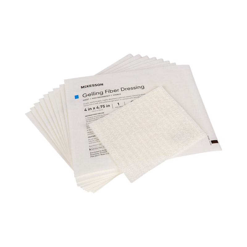 McKesson Gelling Fiber Wound Dressing 4 X 4-3/4 Inch Rectangle Sterile (1138627_BX) 10/BX