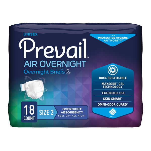 Prevail Air™ Overnight Unisex Adult Incontinence Brief Size 2 / Large Disposable Heavy Absorbency (1126351_CS) 72/CS