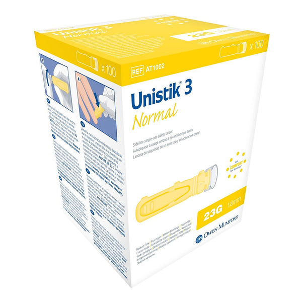 Unistik 3 Safety Lancet 23 Gauge Retractable Push Button Activation Finger (475825_BX) 100/BX