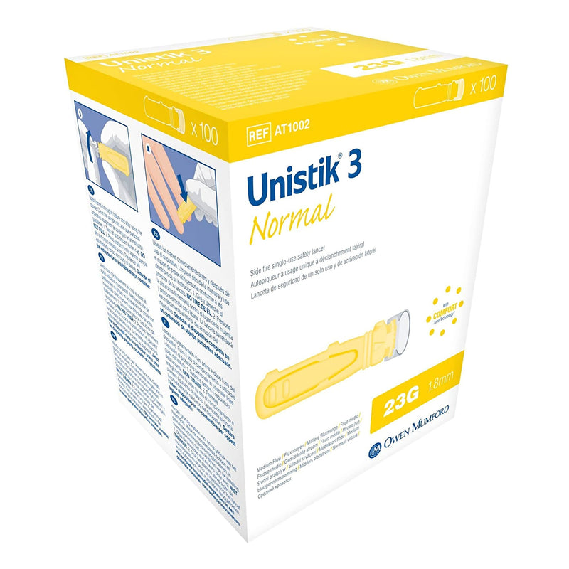 Unistik 3 Safety Lancet 23 Gauge Retractable Push Button Activation Finger (475825_BX) 100/BX