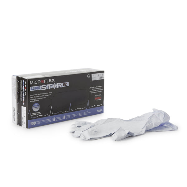 LifeStar™ EC Exam Glove Large NonSterile Nitrile Extended Cuff Length Textured Fingertips White / Blue Fentanyl Tested (1086858_CS) 1000/CS