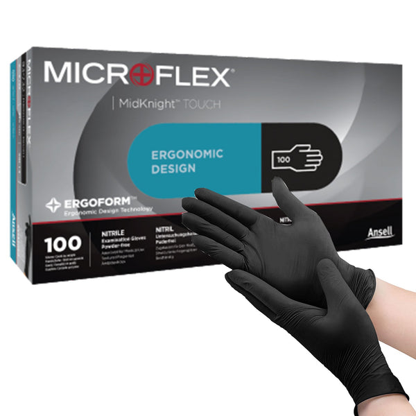 MICROFLEX® MidKnight™ Touch 93-732 Exam Glove Large NonSterile Nitrile Standard Cuff Length Textured Fingertips Black Not Rated (1182924_CS) 1000/CS