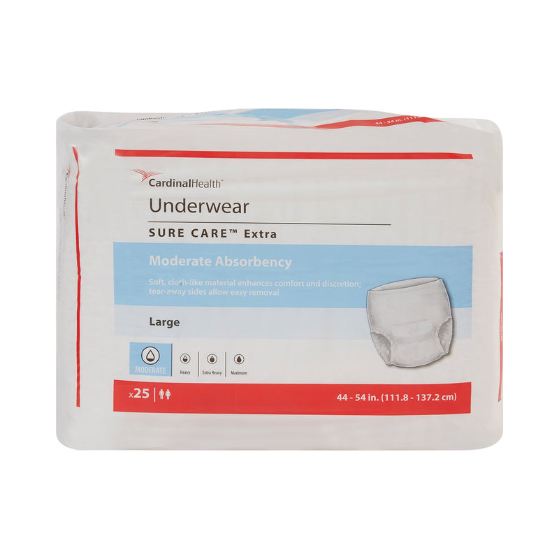 Sure Care™ Extra Unisex Adult Absorbent Underwear Pull On with Tear Away Seams Large Disposable Moderate Absorbency (814881_CS) 100/CS