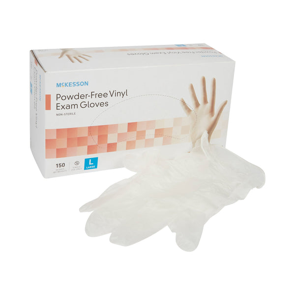 McKesson Exam Glove Large NonSterile Vinyl Standard Cuff Length Smooth Clear Not Rated (832683_BX) 150/BX