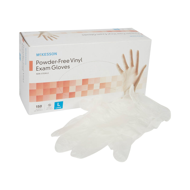 McKesson Exam Glove Large NonSterile Vinyl Standard Cuff Length Smooth Clear Not Rated (832683_BX) 150/BX