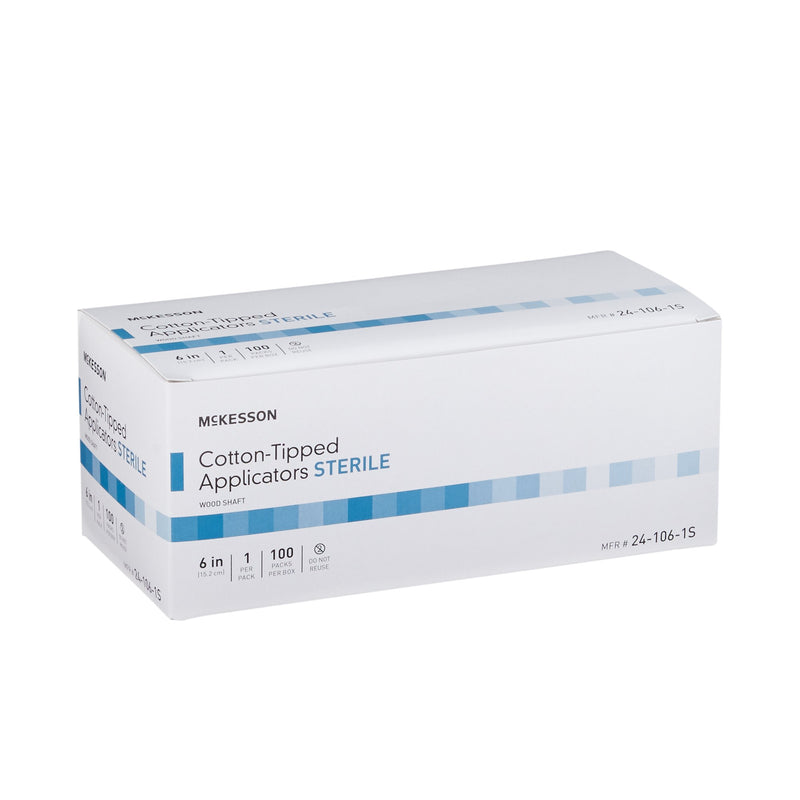 McKesson Swabstick Cotton Tip Wood Shaft 6 Inch Sterile 1 per Pack (999736_BX) 100/BX