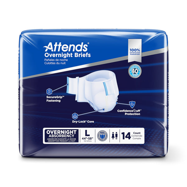Attends® Overnight Unisex Adult Incontinence Brief Large Disposable Heavy Absorbency (1078991_BG) 14/BG