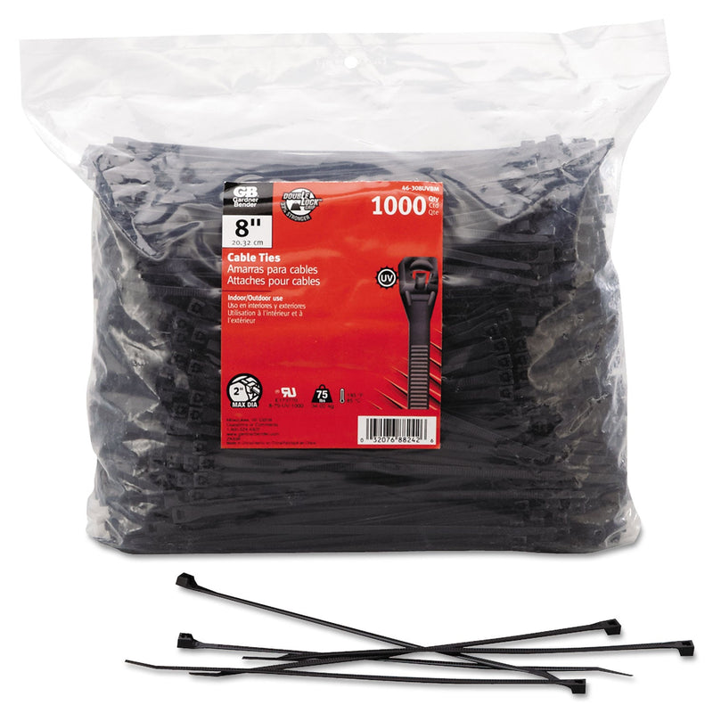 Gardner Bender Standard Cable Ties, 75 lb Tensile Strength, 8 in, Ultraviolet Black, 1,000/Bag (623-46-308UVBMN) Bag of 1000