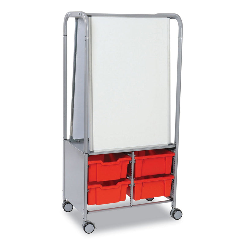 Gratnells Callero MakerHub Trolley Set 01, Metal, (2) Magnetic Whiteboards, (4) F2 Deep Bins, 27.4" x 17.3" x 56.3", Silver/Flame Red (GTSMST054409) Each