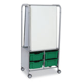 Gratnells Callero MakerHub Trolley Set 01, Metal, (2) Magnetic Whiteboards, (4) F2 Deep Bins, 27.4" x 17.3" x 56.3", Silver/Grass Green (GTSMST054410) Each