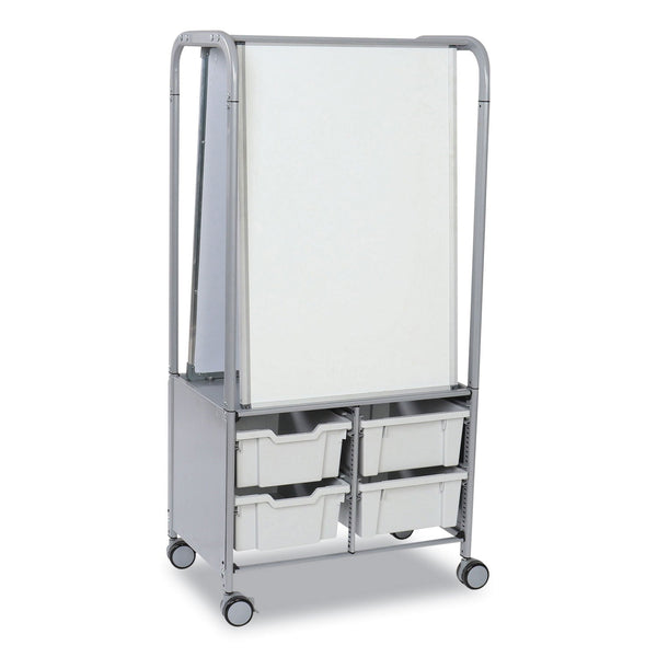 Gratnells Callero MakerHub Trolley Set 01, Metal, (2) Magnetic Whiteboards, (4) F2 Deep Bins, 27.4" x 17.3" x 56.3", Silver/Light Gray (GTSMST054419) Each