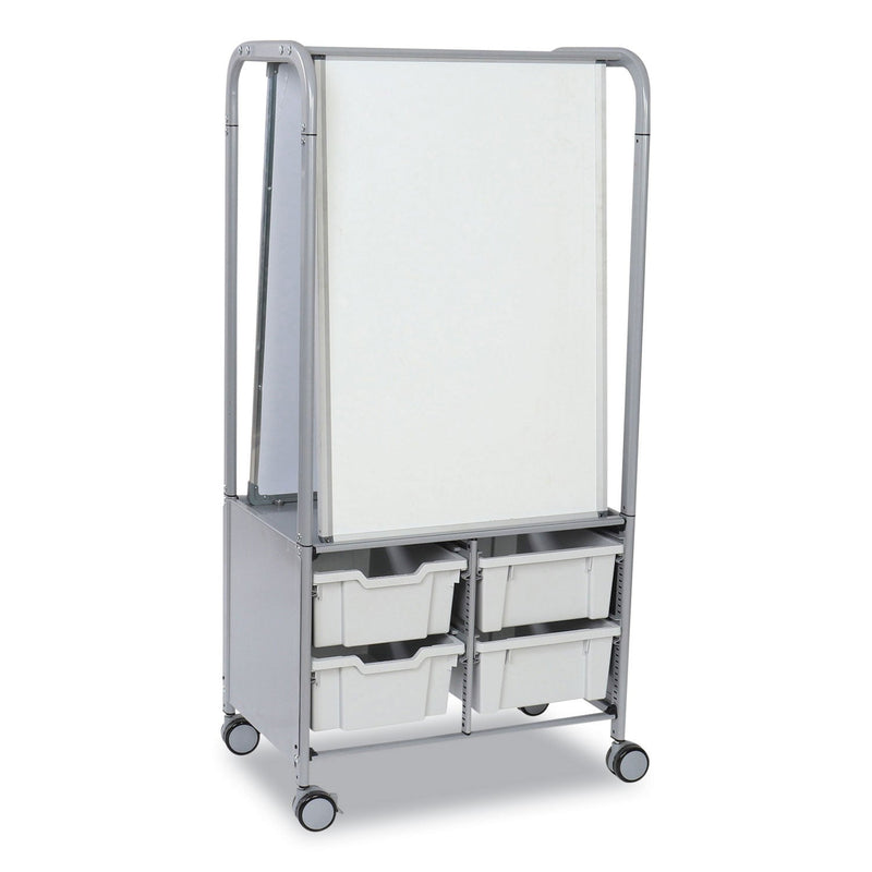 Gratnells Callero MakerHub Trolley Set 01, Metal, (2) Magnetic Whiteboards, (4) F2 Deep Bins, 27.4" x 17.3" x 56.3", Silver/Light Gray (GTSMST054419) Each