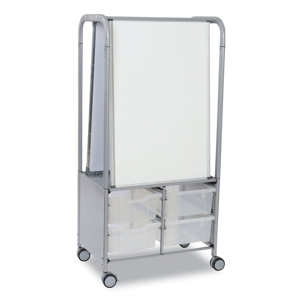 Gratnells Callero MakerHub Trolley Set 01, Metal, (2) Magnetic Whiteboards, (4) F2 Deep Bins, 27.4" x 17.3" x 56.3", Silver/Trans Frost (GTSMST054420) Each
