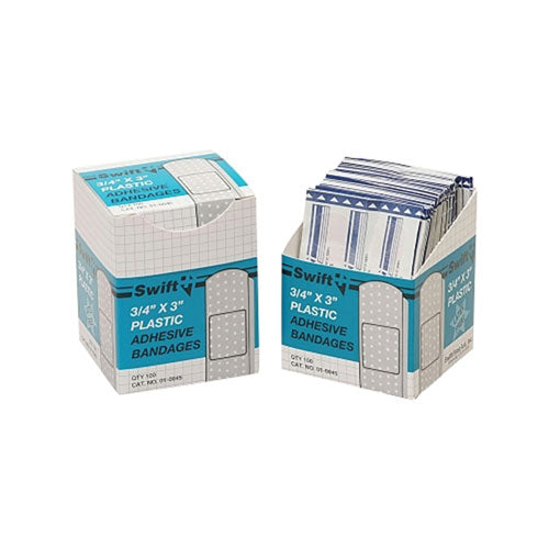 Honeywell Adhesive Bandages, 3/4 in x 3 in Strips, Plastic (714-010045) 1 Box