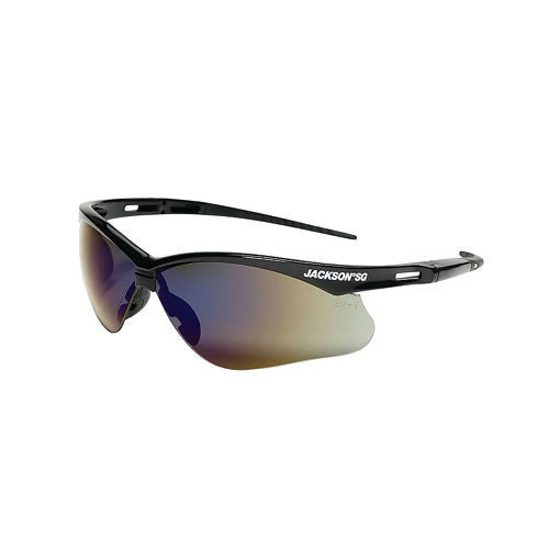Jackson Safety® SG Series Safety Glasses, Blue Mirror Lens, Polycarbonate, Anti-Scratch, Black Frame (138-50009) Case of 12