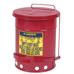 Justrite Red Oily Waste Can, 14 Gal, Foot Operated Cover (400-09500) Each