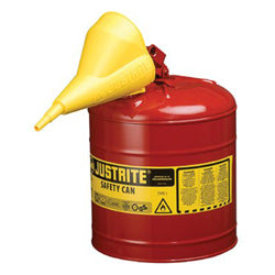 Justrite Type I Steel Safety Can, Flammables, 5 gal, Red, with Funnel (400-7150110) Each