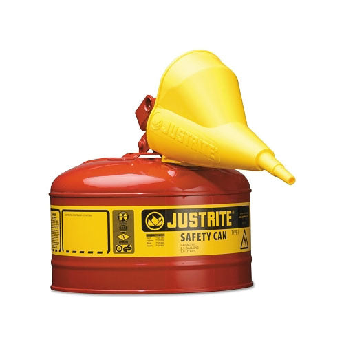Justrite Type I Steel Safety Can, Flammables, 2.5 gal, Red, with Funnel (400-7125110) Each