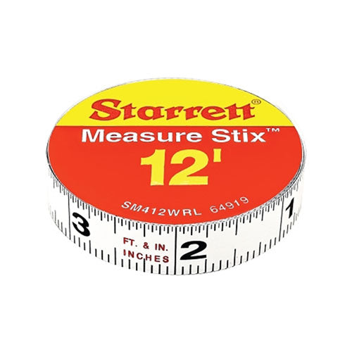 L.S. Starrett Measure Stix Steel Measuring Tapes, 1/2 in x 12 ft, Inch (681-64919) Each