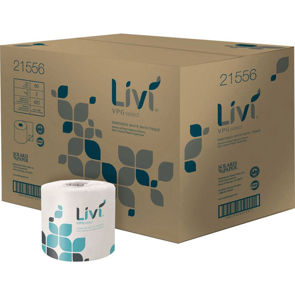Livi Bath Tissue, 2-Ply, White, 420 Sheets, 60 Rolls/Carton (SOL21556) Case of 60