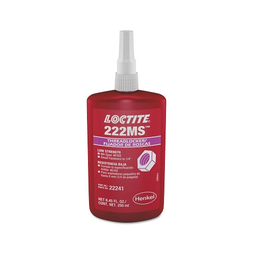Loctite® 222MS™ Threadlocker, Low Strength/Small Screw, 250 mL, 1/4 in dia or Smaller, Purple (442-135335) Each