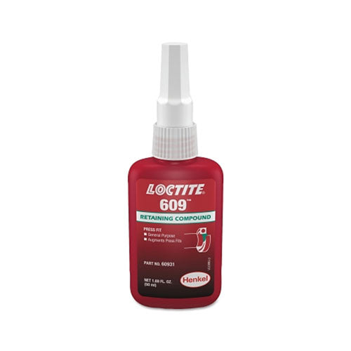 Loctite® 609™ Retaining Compound, General Purpose, 50 mL Bottle, Green, 3,000 psi (442-135512) Each