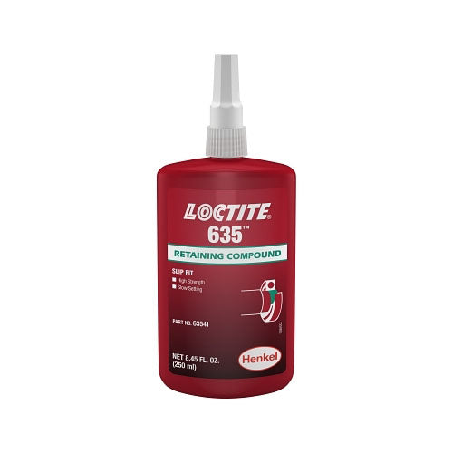 Loctite® 635™ Retaining Compound, High Strength/Slow Cure, 250 mL Bottle, Green, 4,000 psi (442-135517) 1 Bottle