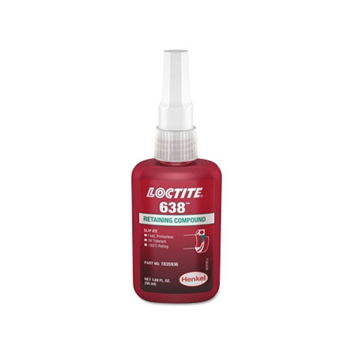 Loctite® 638™ Retaining Compound, Maximum Strength, 50 mL Bottle, Green, 4,500 psi (442-1835936) Each