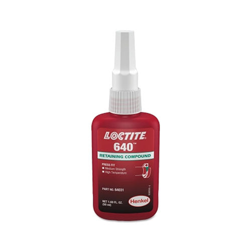 Loctite® 640™ Retaining Compound, Med Strength/High Temp, 50 mL Bottle, Green, 3,000 psi (442-135520) Each