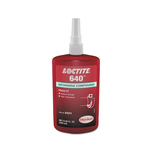 Loctite® 640™ Retaining Compound, Med Strength/High Temp, 250mL Bottle, Green, 3000 psi (442-135521) 1 Bottle