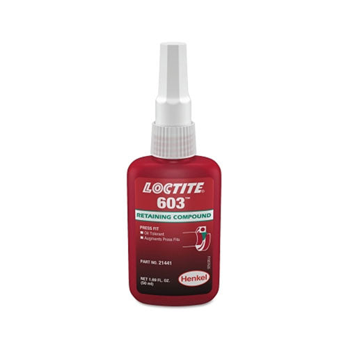Loctite® Loctite® 603™ Retaining Compound, Oil Tolerant, 50 mL Bottle, Green, 3,770 psi (442-231099) Each