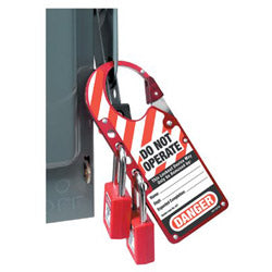 Master Lock® Snap-On Hasps, 2 7/8 in W x 7 in L, Red (470-427) Each