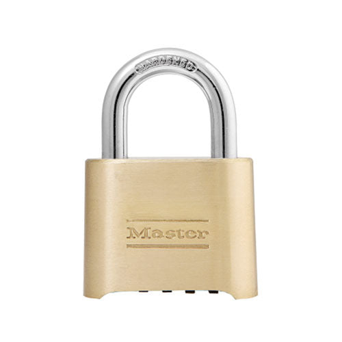 Master Lock® No. 175 Combination Brass Padlock, 5/16 in dia, 1 in L x 1 W, Brass (470-175DCOM) Box of 4