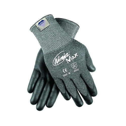MCR™ Safety Ninja® Max Bi-Polymer Coated Palm Gloves, Large, Black/Gray (127-N9676GL) 1 Pair