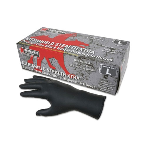 MCR™ Safety Nitrile Disposable Gloves, NitriShield Stealth Xtra™, Rolled Cuff, Unlined, Large, Black, 6 mil Thick (127-6062L) 1 Box
