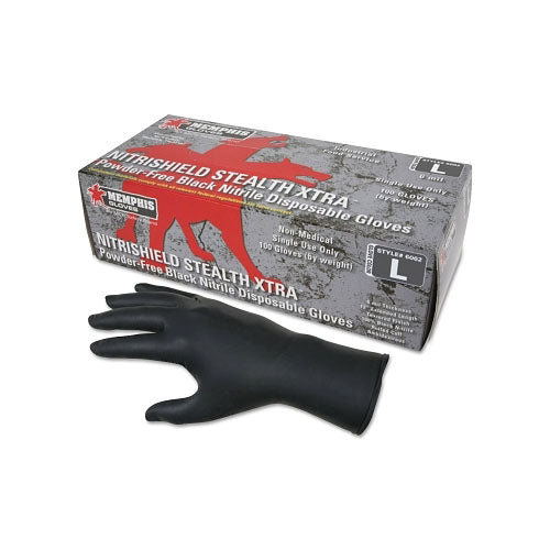 MCR™ Safety Nitrile Disposable Gloves, NitriShield Stealth Xtra™, Rolled Cuff, Unlined, Medium, Black, 6 mil Thick (127-6062M) 1 Box