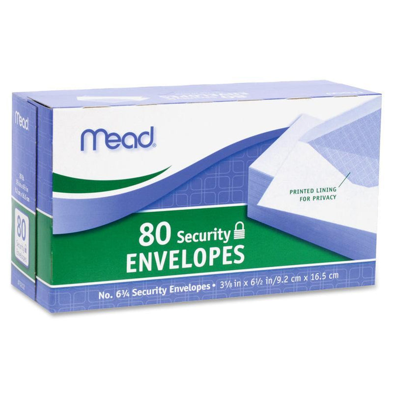 Mead Security Envelopes, #6.75, 80/PK, White (MEA75212) Pack of 80